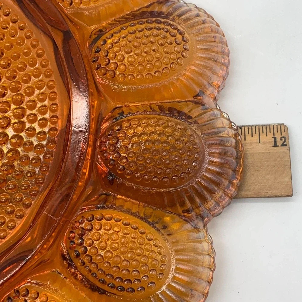 Indiana Glass Marigold Carnival Glass Deviled Egg Plate Relish Tray Hobnail 1213
